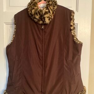 Brown Faux Fur Trim Vest REVERSIBLE size L